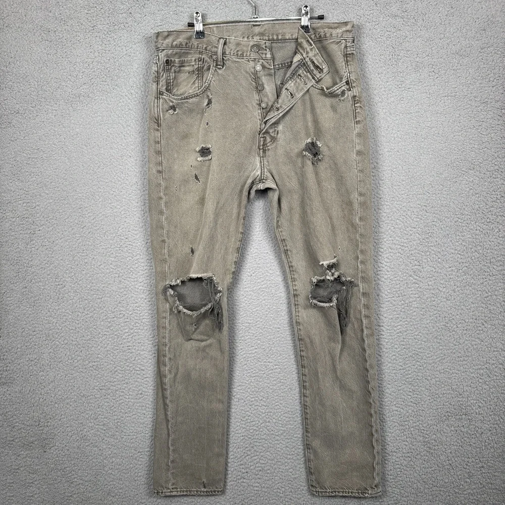 Levis Jeans Mens 32x32 Gray‎ 501 CT Distressed Grunge Punk Goth Indie Denim